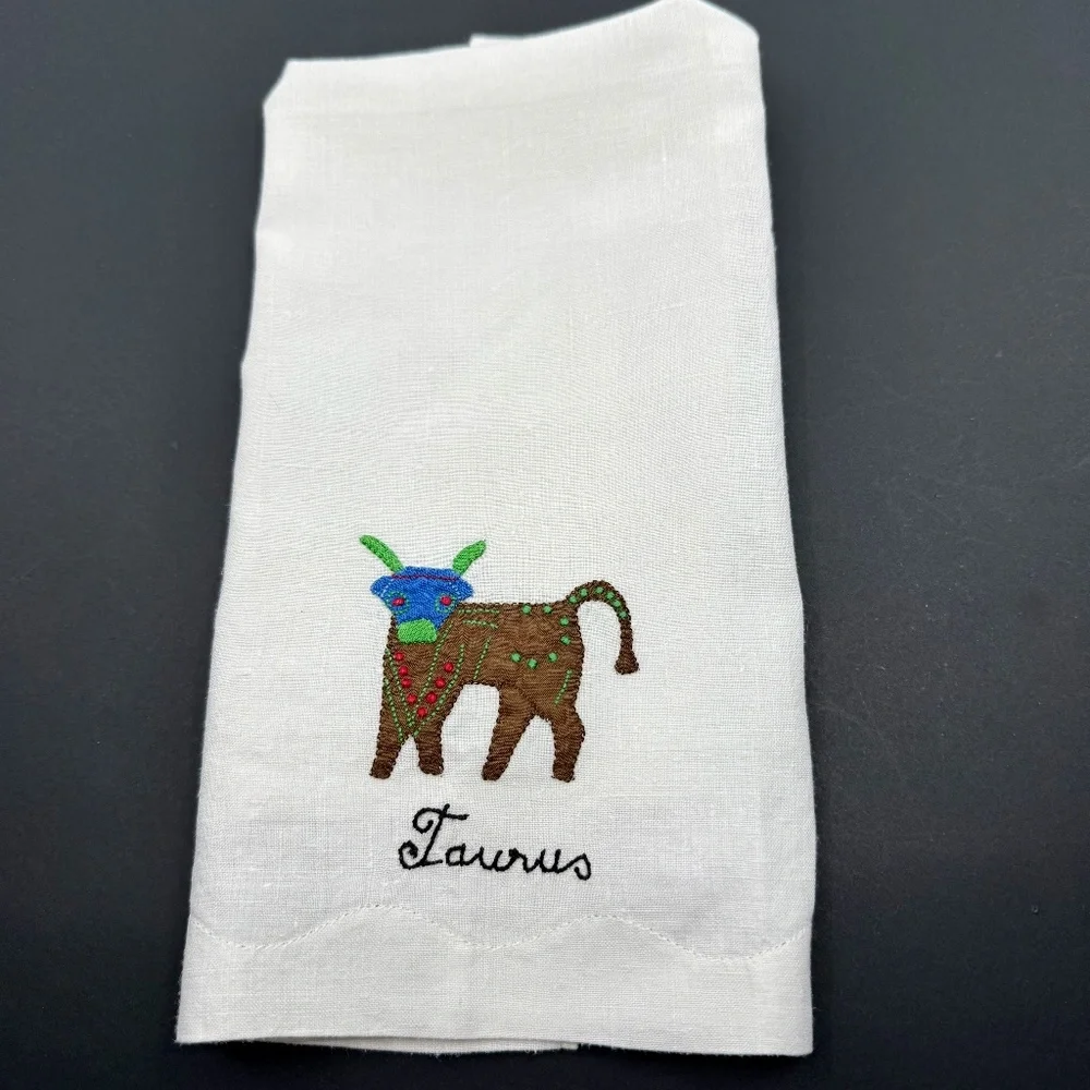 Vintage Hand Embroidered Taurus Madeira Fingertip Towel